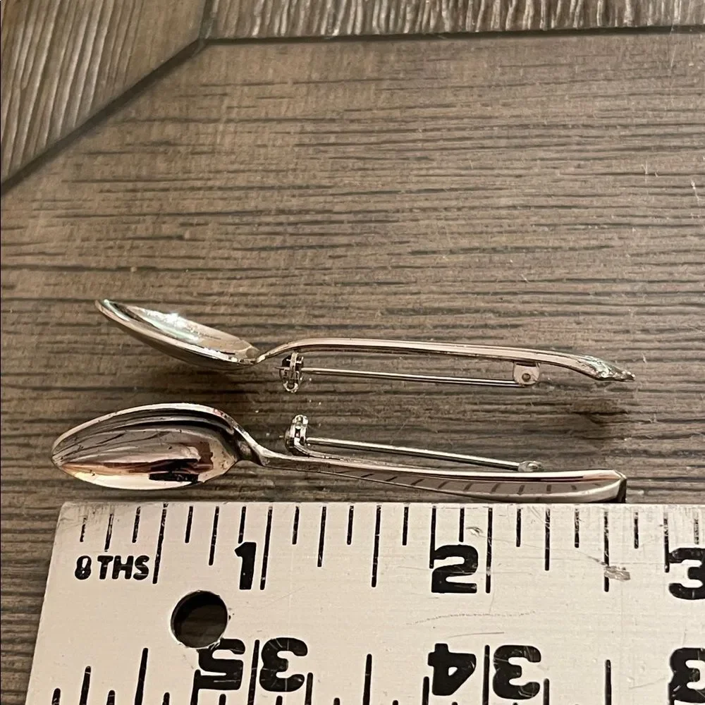 2 Vintage Silver Tone Spoon Brooch Pin 2.5